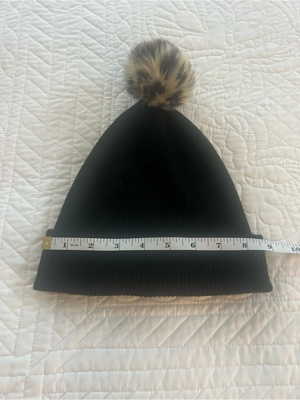 J. Crew Black Knit Hat with Faux Fur Pom